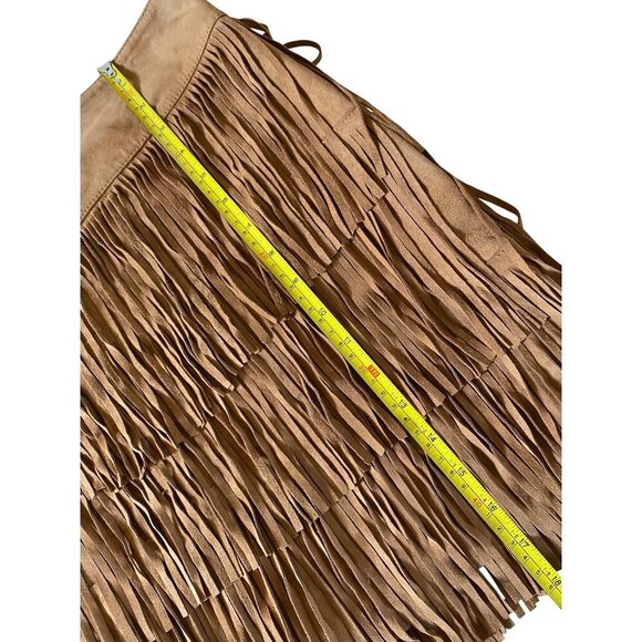 Lucchese Annabelle Lamb Suede Leather Fringe Mini Skirt Cinnamon Tan Suede Sz M - Picture 14 of 15